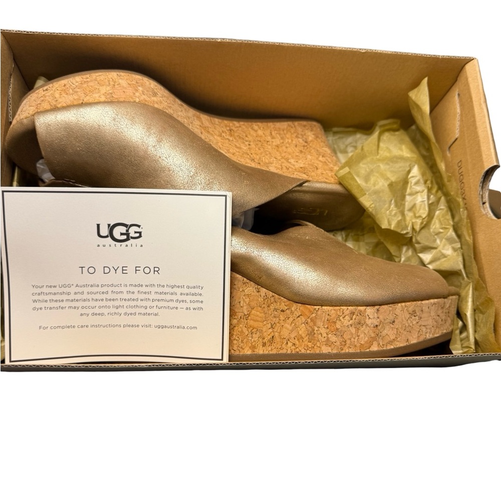 UGG Dominique Gold Wedge Sandals Size 7 - Picture 9 of 10